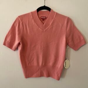NWT Staud Damask Pink Sullivan Top Sweater V-neck Preppy Wool Women size Medium